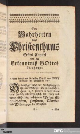 Erstes Capitel von der Erkenntniß GOttes überhaupt.