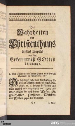Erstes Capitel von der Erkenntniß GOttes überhaupt.