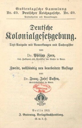 Deutsche Kolonialgesetzgebung : Text-Ausgabe mit Anmerkungen und Sachregister