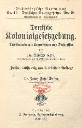 Deutsche Kolonialgesetzgebung : Text-Ausgabe mit Anmerkungen und Sachregister