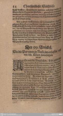 Der 99. Artickel. Wie die Parteyen zu Recht zuvorfassen/ und mit den Sätzen zuvorfahren sein sol:
