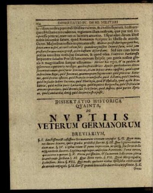 Dissertatio Historica Quainta, de Nuptiis Veterum Germanorum