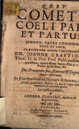 Cometa, coeli pars et partus