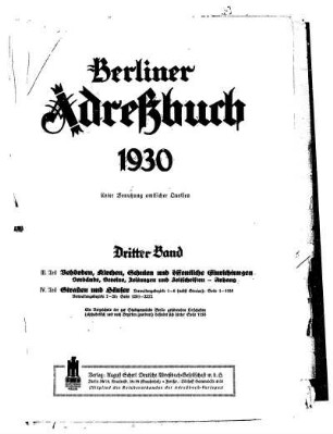 Berliner Adreßbuch 1930 Dritter Band