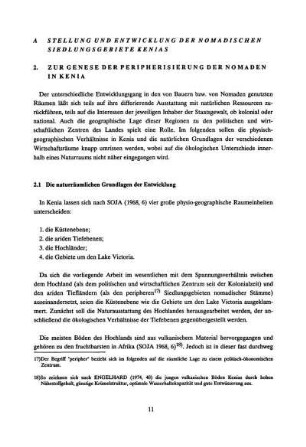 A. Stellung und Entwicklung der nomadischen Siedlungsgebiete Kenias