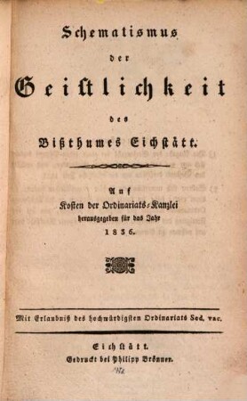 Schematismus der Diözese Eichstätt. 1836, 1836