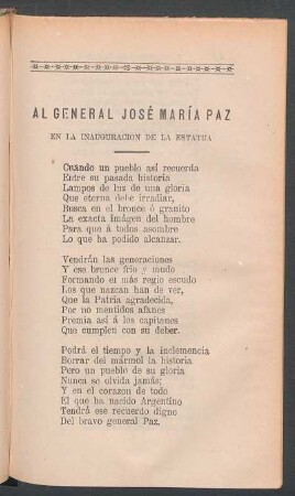 Ál General José María Paz : En la inauguración de la estatua