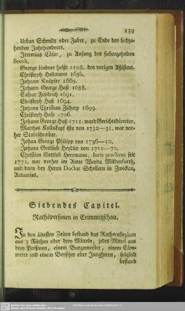 Siebendes Capitel. Rathspersonen in Crimmitzschau