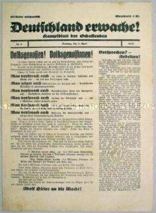 NS-Wochenblatt "Deutschland erwache!" zum zweiten Wahlgang der Reichspräsidentenwahl 1932