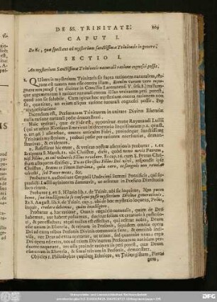 Caput I. De iis, quae spectans ad mysterium sanctissimae Trinitatis in genere.