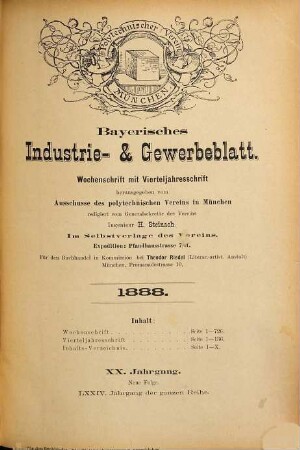 Bayerisches Industrie- und Gewerbeblatt. 20. 1888
