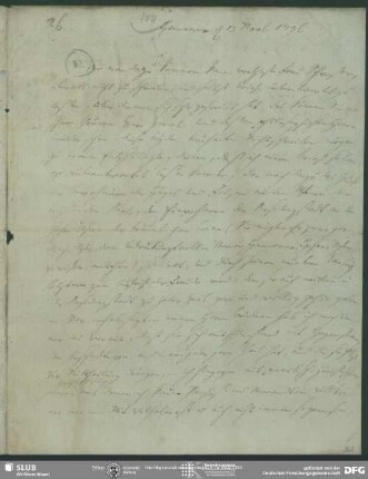 Eigenh. Brief mit Nachschrift von Julie Schlegel von Johann Carl Fürchtegott Schlegel an August Wilhelm von Schlegel, Hannover, 13.11.1796