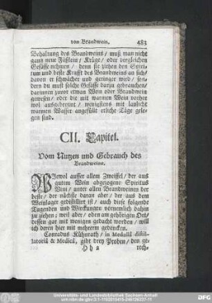CII. Capitel. Vom Nutzen und Gebrauch des Brandweins.