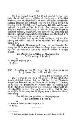 Regulirung der Miethen für Dienstwohnungen bei höheren Unterrichts-Anstalten : [III. Gymnasien und Realschulen]