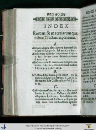 Index Rerum, et materiarum quae in hoc Tractatu reperiuntur.
