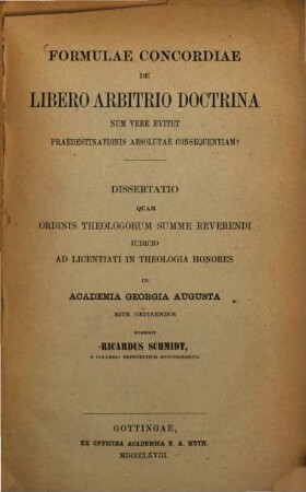 Formulae concordiae de libero arbitrio doctrina Num vere evitet praedestinationis absolutae sonsequentiam? : dissertatio