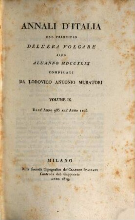 Annali d'Italia dal principio dell'era volgare sino all'anno MDCCXLIX, 9. Dall'anno 983 all'anno 1105