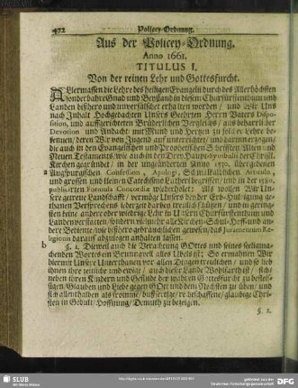 Aus der Policey-Ordnung. Anno 1661