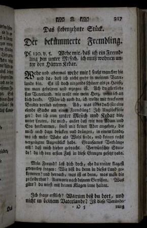 Das siebenzehnte Stück. Der bekümmerte Fremdling. - Das achtzehnte Stück. Der Gefangene.
