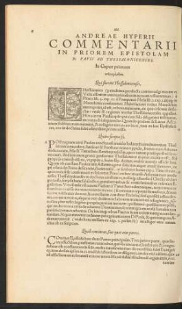 Andreae Hyperii Commentarii In Priorem Epistolam D. Pauli Ad Thessalonicenses.