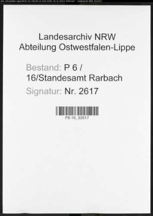 Sterberegister Standesamt Rarbach