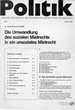 "Politik" - Mitteilungsblatt der SPD, zum Mietrecht