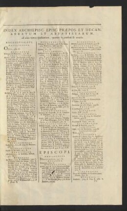 Index Archiepisc. Episc. Praepos. Et Decan. ... ad alios tomos spectantium, quorum in praesenti sit mentio
