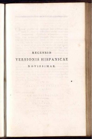 Recensio Versionis Hispanicae Novissimae.