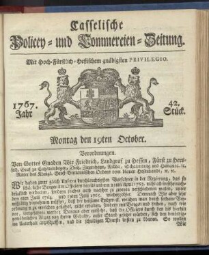 42. Stueck, Montag den 19ten October 1767
