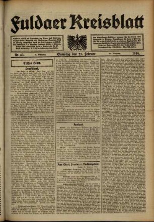 Erste Ausgabe vom Samstag, den 21. Februar 1914.