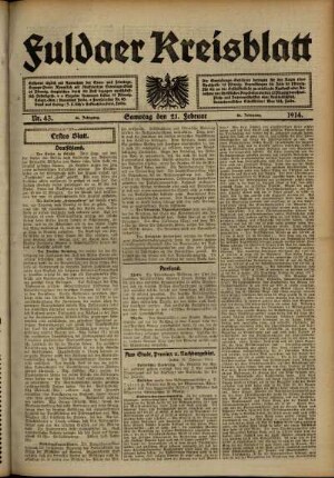 Erste Ausgabe vom Samstag, den 21. Februar 1914.