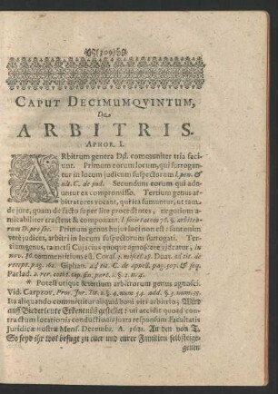 Caput Decimum Quintum, De Arbitris. Aphor. I.