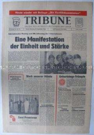 Tageszeitung des FDGB "Tribüne" zum 100. Jahrestag der Gründung der I. Internationale