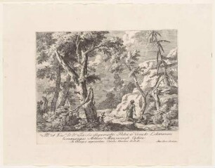 Landschaft mit zwei büßenden Eremiten, Bl. 18 der Folge "Varia Marci Ricci pictoris praestantissimi experimenta"