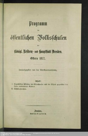 1877: Programm der öffentlichen Volksschulen der Königl. Haupt- & Residenzstadt Dresden