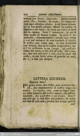 Lettera CCCXXXII. Signora mia!