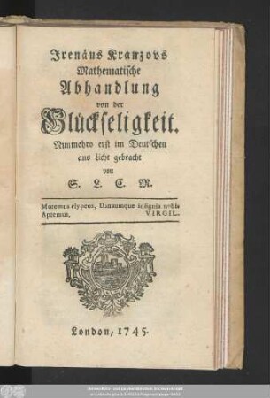 Irenäus Kranzovs Mathematische Abhandlung von der Glückseligkeit
