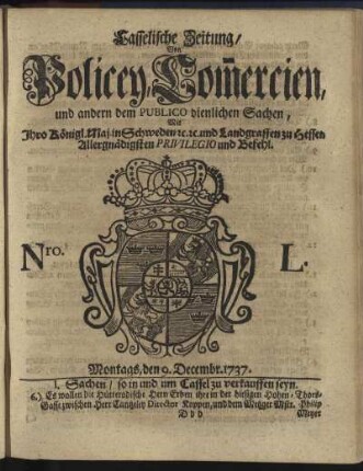 Nro. L, Montags, den 9. Decembr 1737