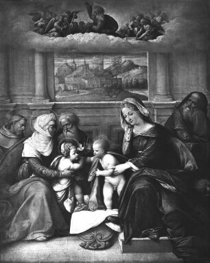 Die heilige Familie mit dem Johannesknaben, der heiligen Elisabeth und den Heiligen Zacharias und Franziskus (?)