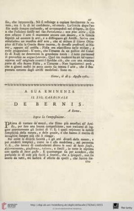 A sua Eminenza il Sig. Cardinale de Bernis