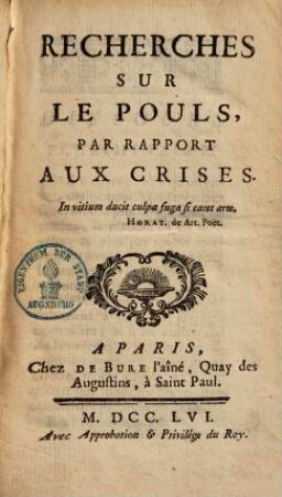 Recherches sur le pouls : par rapport aux crises