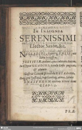 In Insignia Serenissimi Elector. Saxon &c.