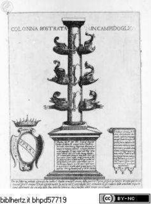 Ornamenti di Fabriche antichi et moderni dell'Alma Città di Roma; con le sue dichiaratione fatti da Bartolommeo Rossi. Ioannes Maius Romanus delineavit / Parte Seconda, Tafel (21): Colonna Rostrata in Campidoglio