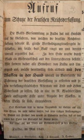 Aufruf zum Schutze der deutschen Reichsverfassung.
