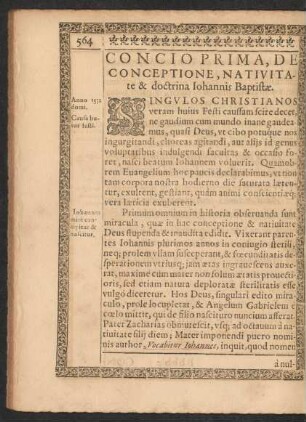Concio Prima, De Conceptione, Nativitate & doctrina Iohannis Baptistae.