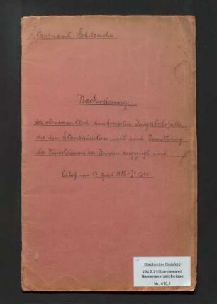 Namensverzeichnis der Kriegssterbefälle Schildesche, Erster Weltkrieg (ohne Registernummernangabe), ohne Datum