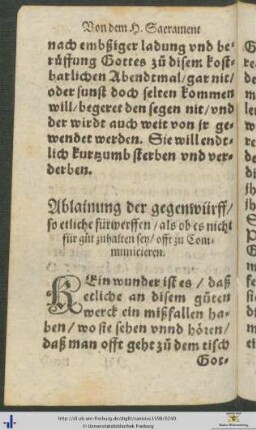 Ablainung der gegenwürff so etliche fürwerffen als ob es nicht für guot zuhalten sey offt zu Communicieren