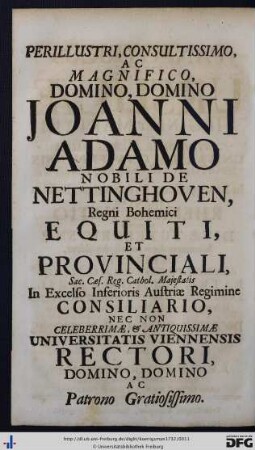 Perillustri ... Domino, Domino Joanni Adamo Nobili De Nettinghoven ...