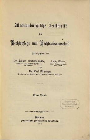 Mecklenburgische Zeitschrift für Rechtspflege, Rechtswissenschaft, Verwaltung. 11. 1893