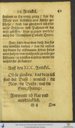 Auff den XIX. Artickel